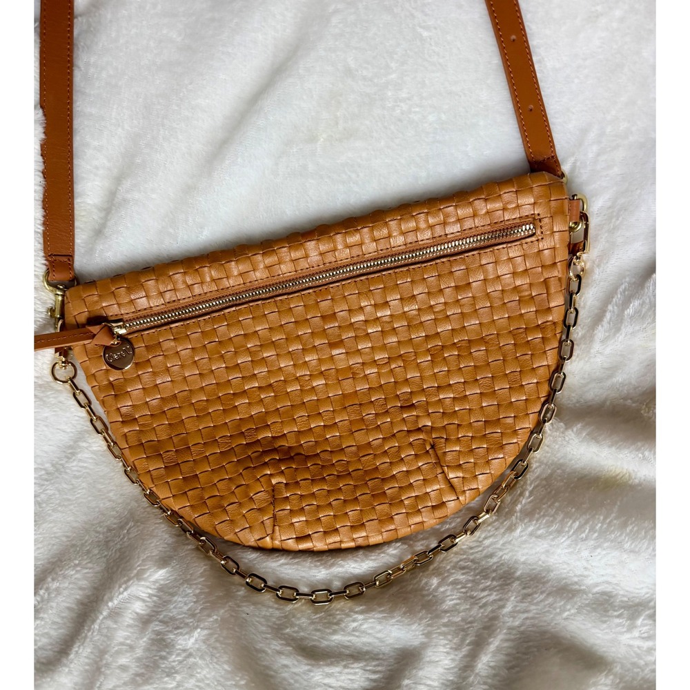 Clare V Grande Fanny Natural Woven Leather Crossbody Bag Tan New